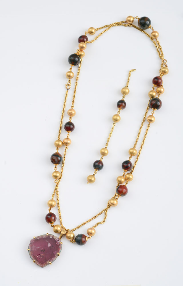 Appraisal: K GOLD AND MOSS AGATE BEAD LONG CHAIN BULGARI Small