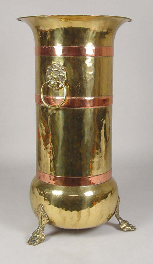 Appraisal: Brass Copper Umbrella Stand Circa Handmade hammered construction Minor dents