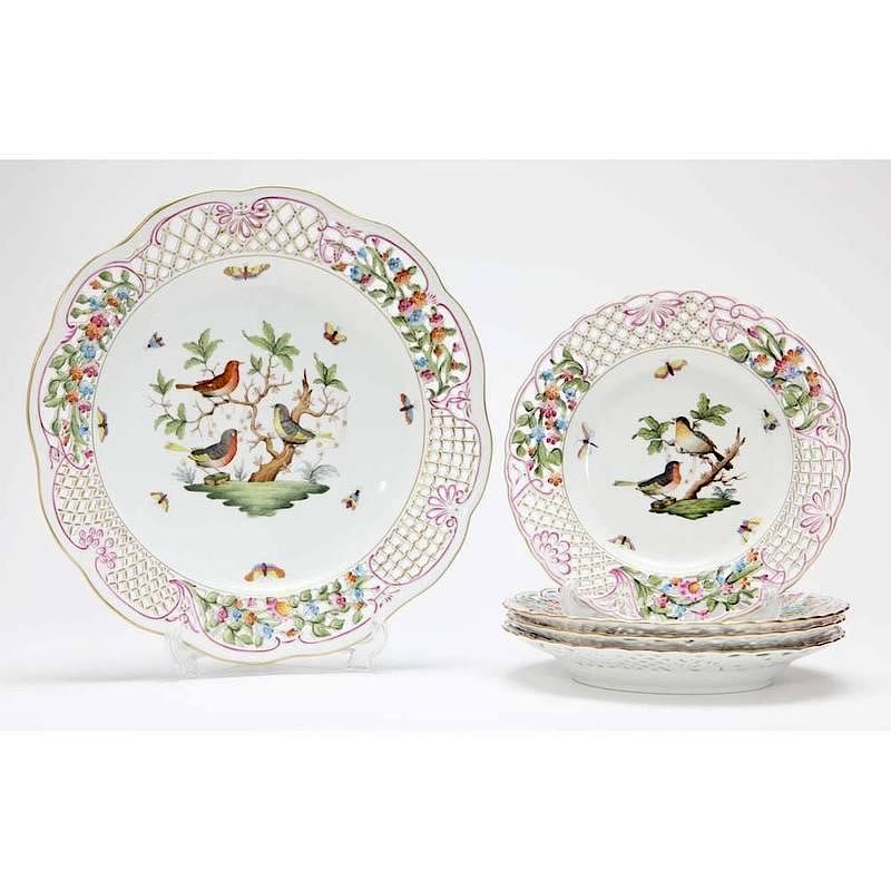 Appraisal: Herend Reticulated Five Piece Luncheon Set Rothschild Bird pattern numbers