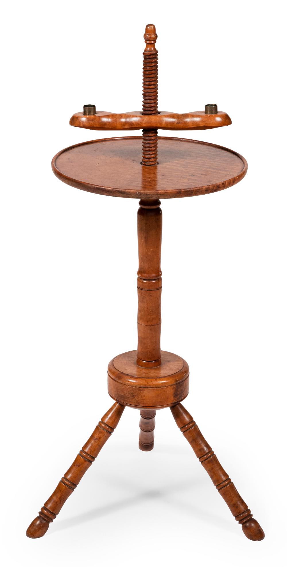 Appraisal: TIGER MAPLE SCREW-TOP CANDLESTAND TH CENTURY HEIGHT TOP DIAMETER TIGER