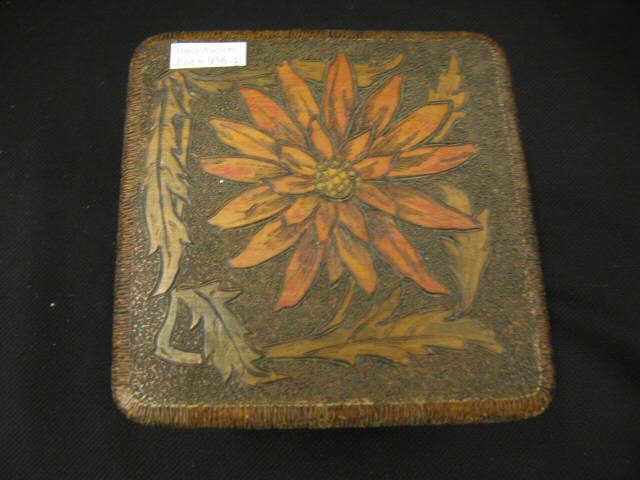 Appraisal: Pyrography Wooden Dresser Box fine floral square tall