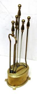 Appraisal: Set of Vintage Brushed Brass Fireplace Tools Manufactured in the