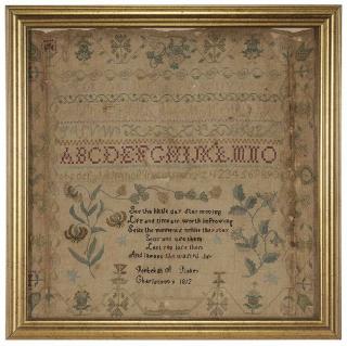 Appraisal: American Needlework probably Charlestown Massachusetts five bands of letters and