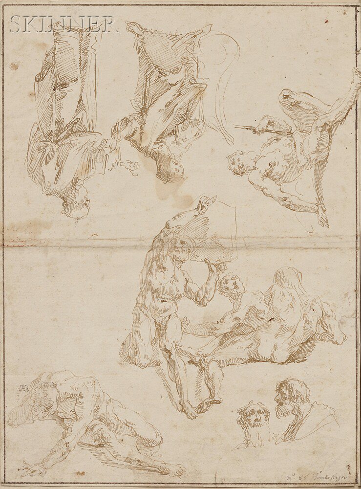 Appraisal: Francesco Salvator Fontebasso Italian - Double-sided Sheet of Figure Studies