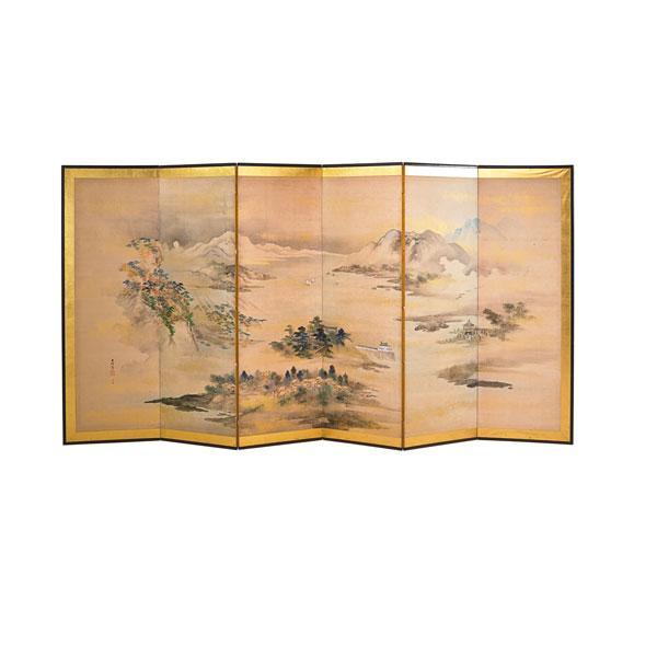 Appraisal: JAPANESE PAINTED SCREEN Landscape decoration six panels th c x