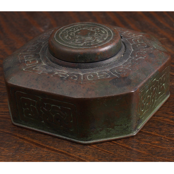 Appraisal: Tiffany Studios inkwell bronze with a Zodiac pattern original patina