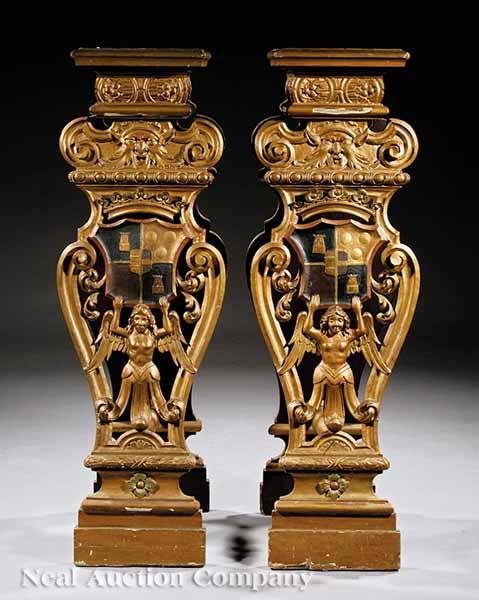 Appraisal: A Pair of Italian Carved Giltwood and Painted Stands of