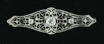 Appraisal: Diamond filigree pin finely detailed openwork kt white gold mounting