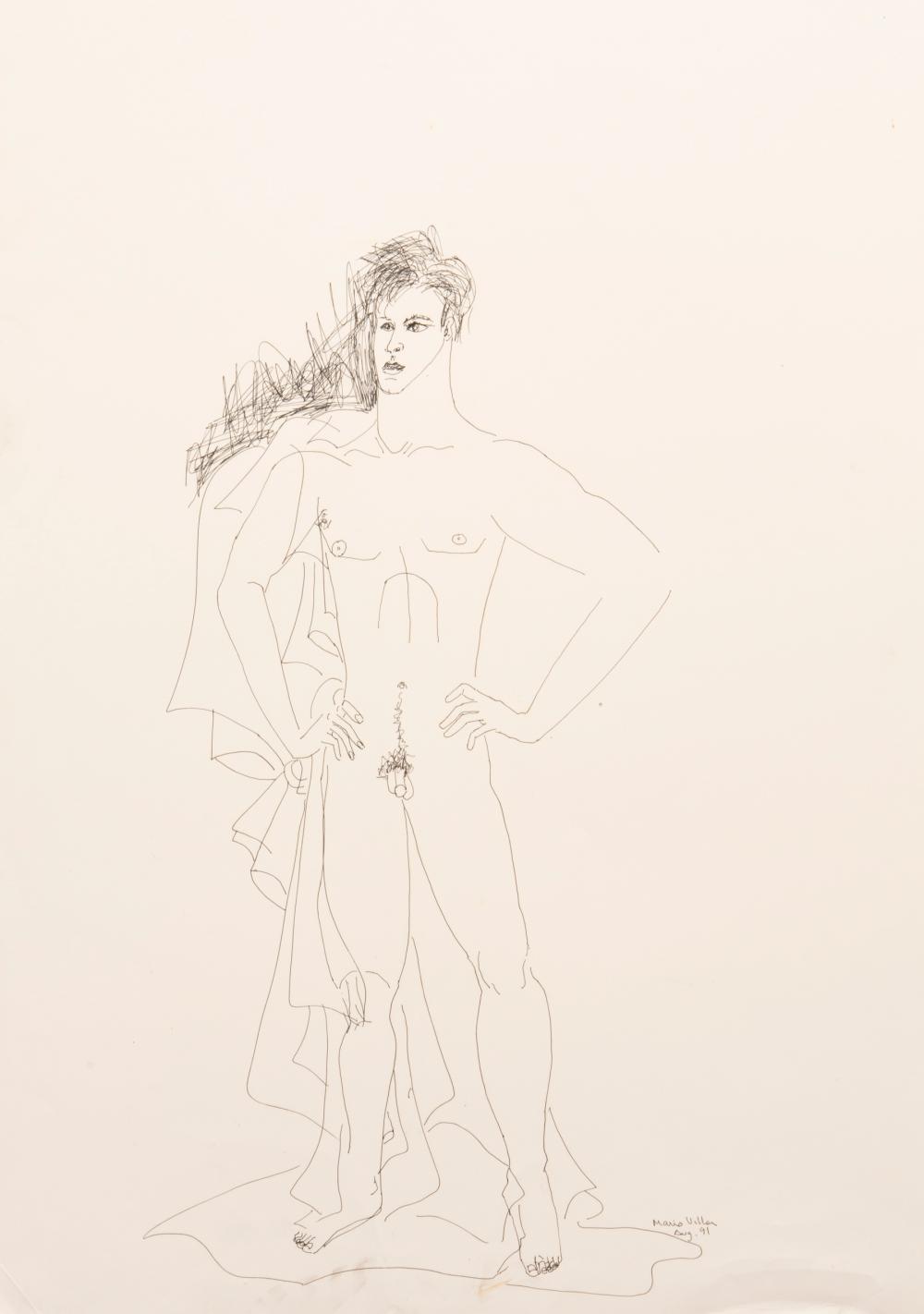 Appraisal: Mario Villa Nicaraguan New Orleans - Standing Male Nude ink