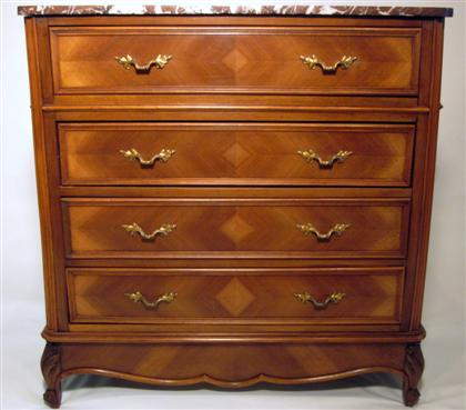 Appraisal: French walnut marble top chest of drawers The rouge marble