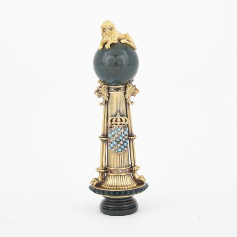 Appraisal: Bavarian Jewelled Gold and Bloodstone Desk Seal late th century