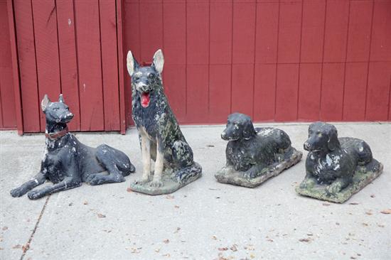 Appraisal: FOUR DOG STATUES American early th century Three are concrete