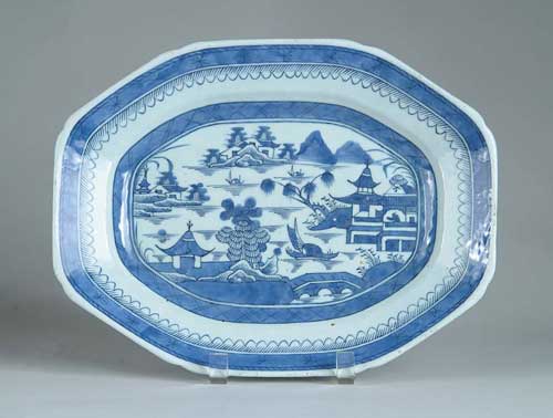 Appraisal: CHINESE EXPORT CANTON BLUE AND WHITE PLATTER Cut corner SIZE