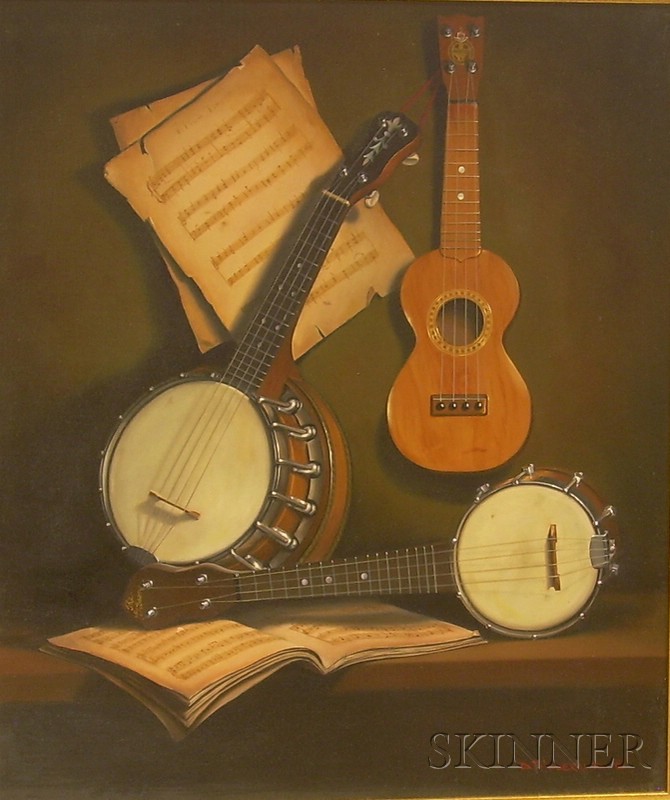 Appraisal: Framed Oil on Canvas Still Life Ukuleles by Dorothy Fitzgerald