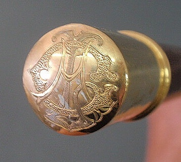 Appraisal: Gold handled walking stick dated and with monogram l