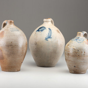 Appraisal: Three Cobalt Decorated Stoneware Jugs th Century comprising a jug