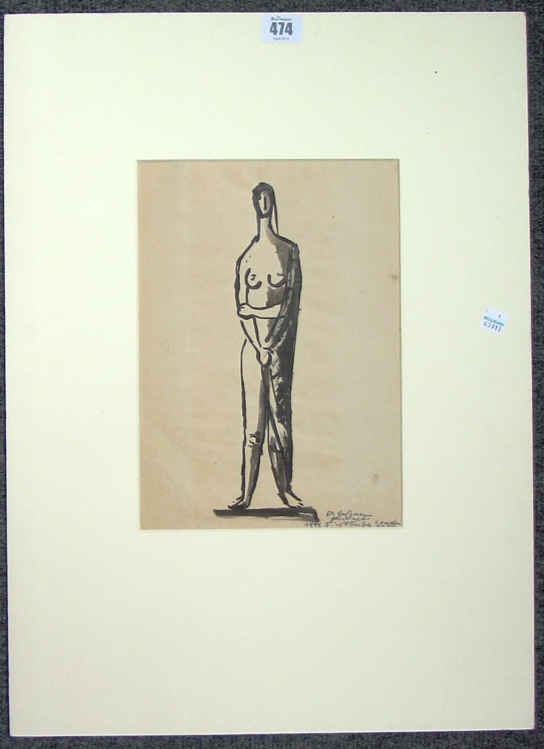 Appraisal: Fritz Wotruba - Figure pen ink and wash signed inscribed