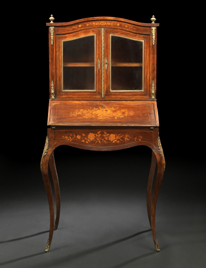 Appraisal: Louis XV-Style Marquetry-Inlaid Rosewood Bureau de Dame third quarter th