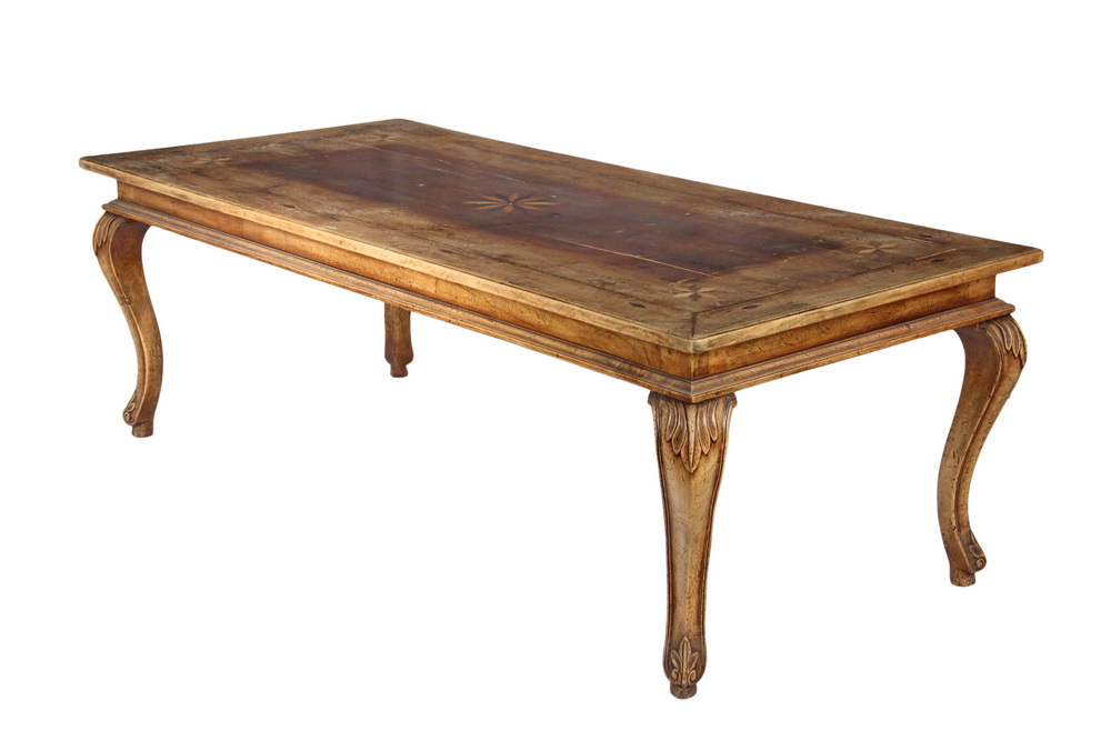 Appraisal: WALNUT TABLE WITH STAR INLAY - th c French Provincial