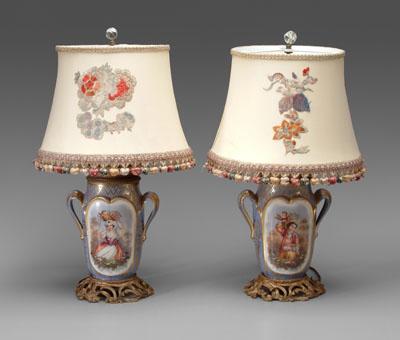 Appraisal: Pair ormolu-mounted lamps porcelain urns with bronze dore mounts grapes