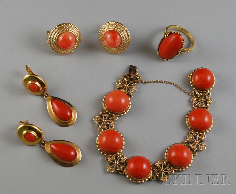 Appraisal: Small Group of Gold and Coral Jewelry an kt gold