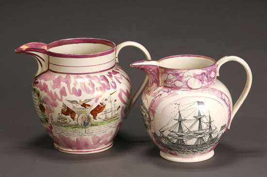 Appraisal: Two Sunderland Pink Lustreware Jugs Circa - The first black