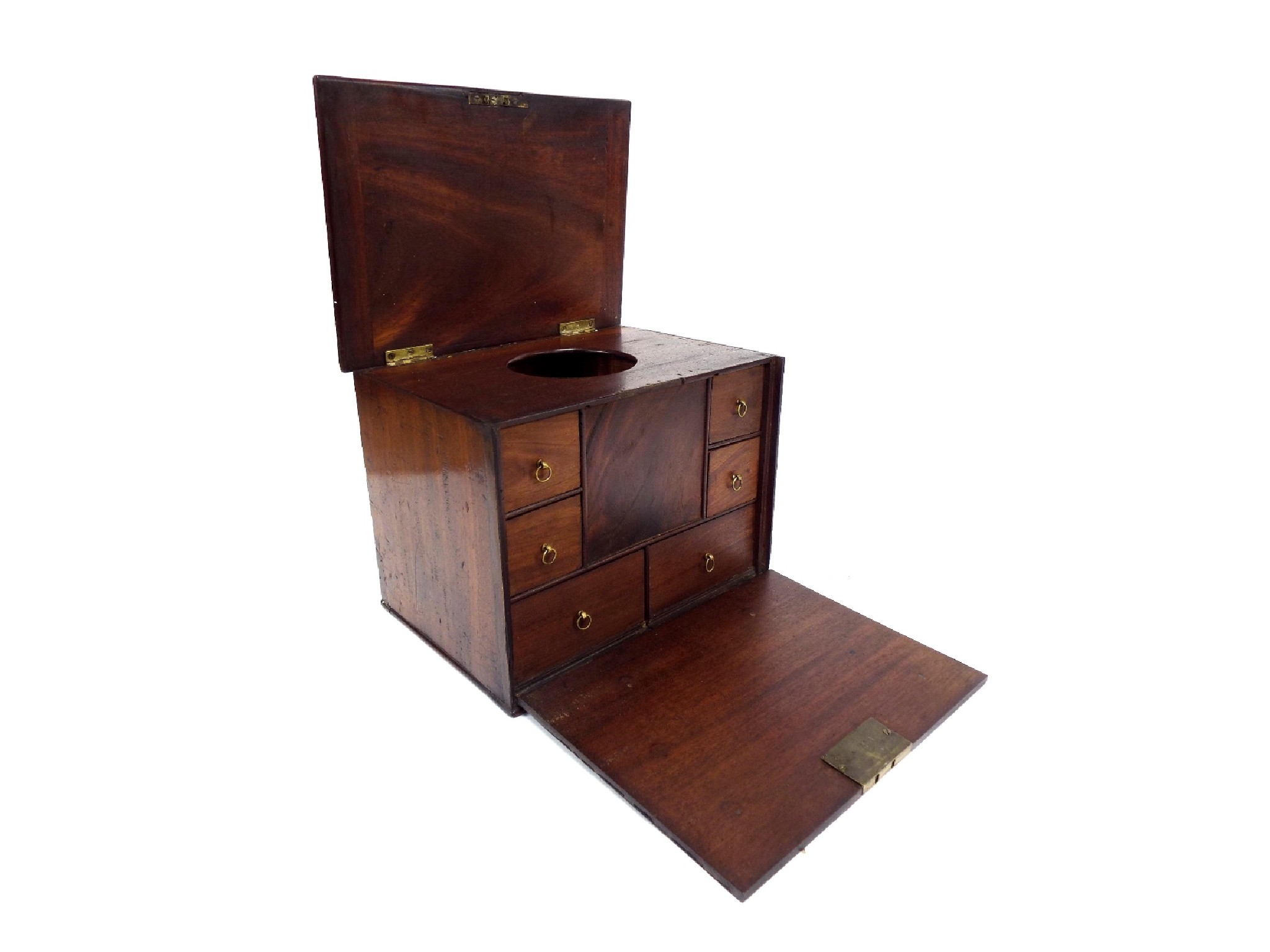 Appraisal: th century flame mahogany apothecary box the hinged lid and