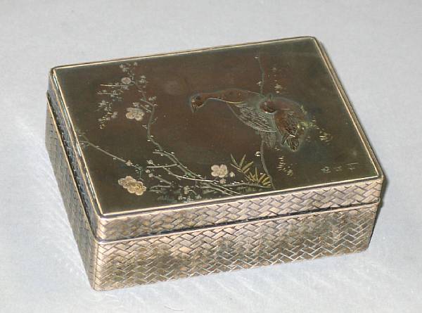 Appraisal: A silver copper alloy and lacquer rectangular covered box The