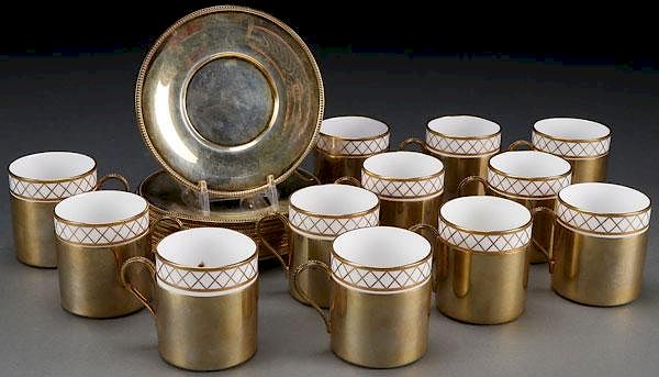 Appraisal: TIFFANY STERLING SPODE DEMITASSE SET A TIFFANY AND CO STERLING-GILT