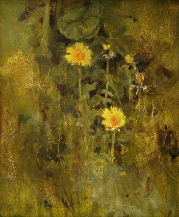 Appraisal: ENGLISH SCHOOL TH C DANDELIONS AT EASTHAM Oil on panel