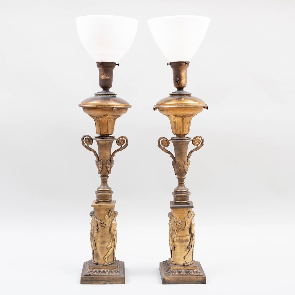 Appraisal: Pair of Napoleon III Ormolu Oil Lamps in high Condition