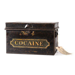 Appraisal: A Painted Tin Cocaine Storage Box th Century decorated in