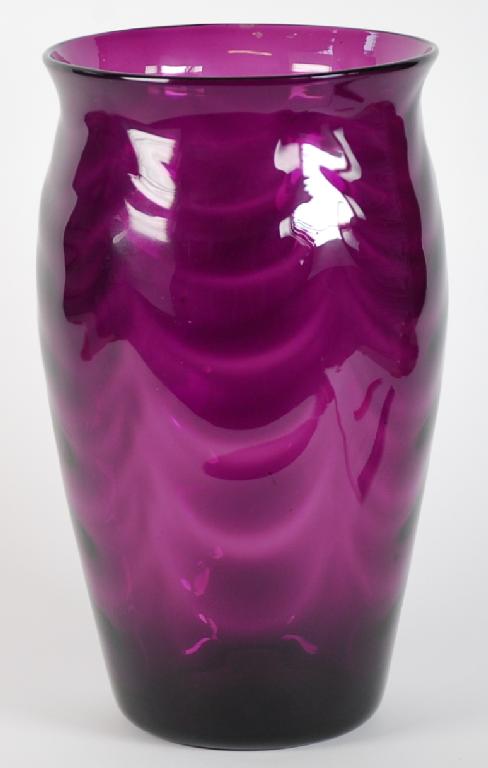 Appraisal: LARGE WHITEFRIARS AMETHYST GLASS VASE rippled ovoid form with flared