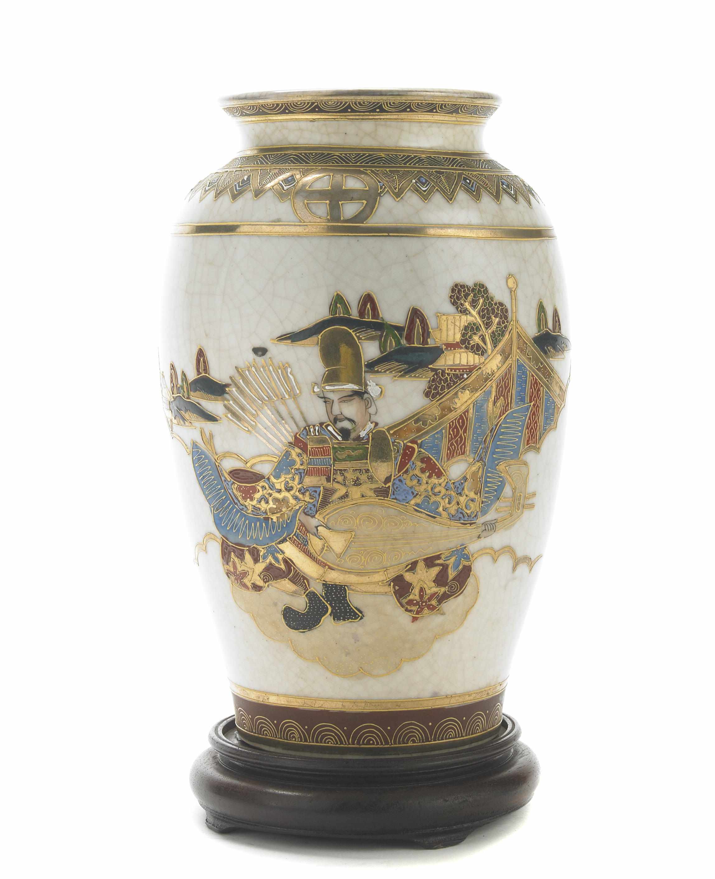 Appraisal: Japanese Satsuma style ovoid vase decorated with a warrior th