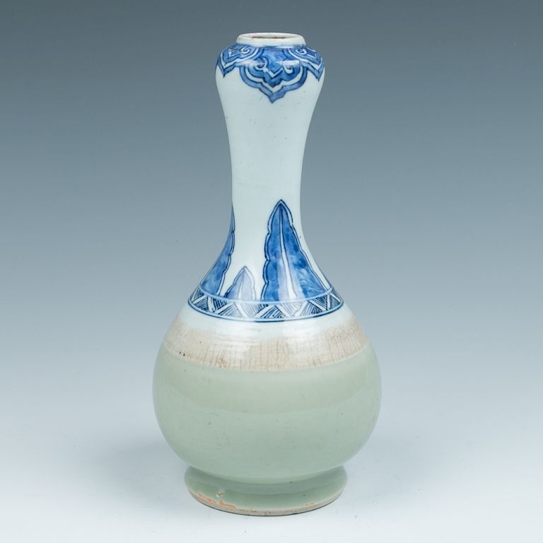 Appraisal: BLUE WHITE AND CELADON GARLIC HEAD VASE KANGXI PERIOD The