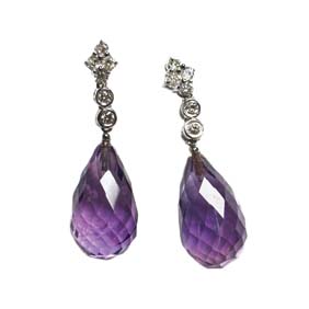 Appraisal: AMETHYST DIAMOND AND GOLD EARPENDANTS Pair K white gold earpendants