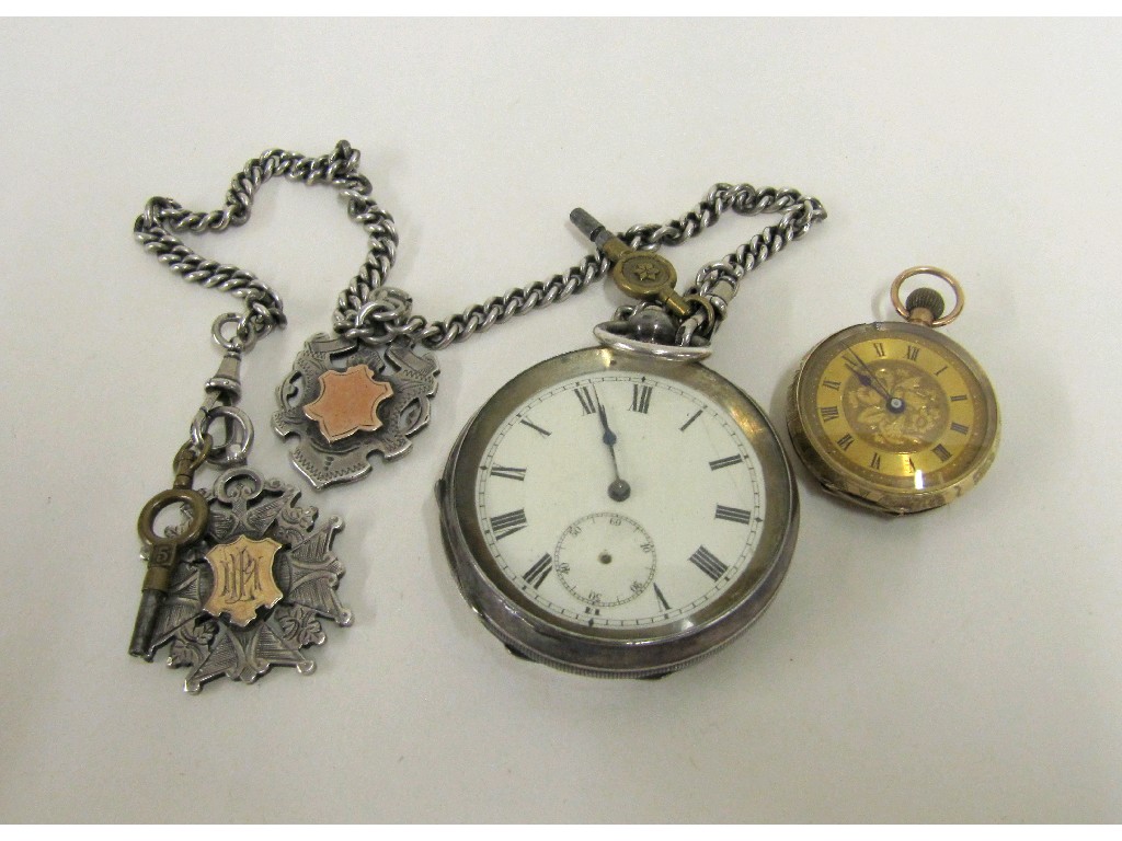 Appraisal: Lot comprising a silver pocket watch with silver Albert chain