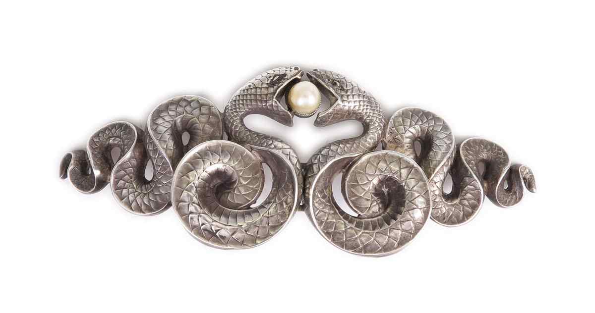 Appraisal: KERR ART NOUVEAU STERLING SNAKE BUCKLE piece belt buckle by