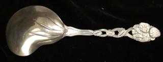 Appraisal: Tiffany Co Sterling Silver Serving Spoon With Strawberry and reticulated