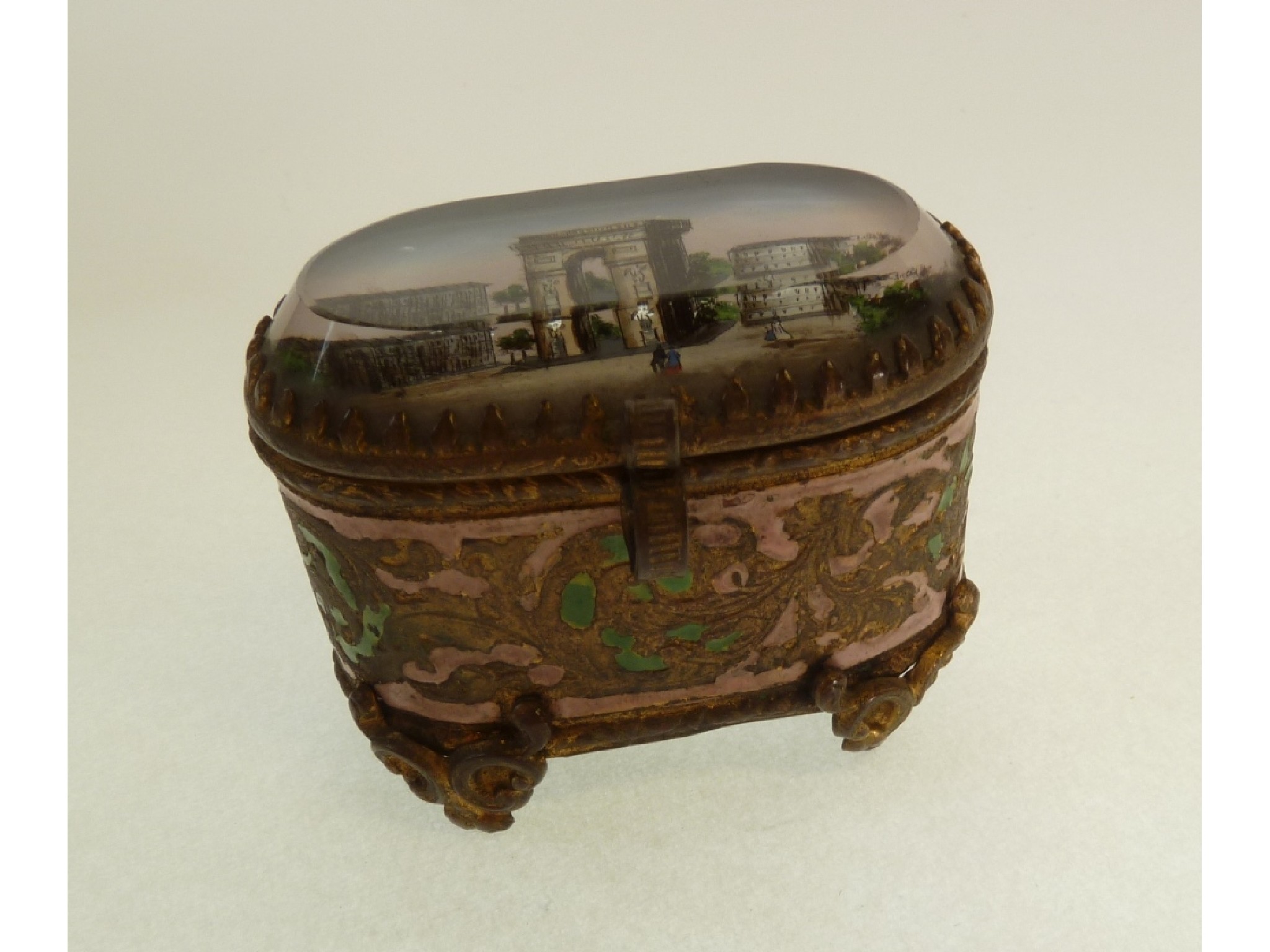 Appraisal: A GILT METAL AND GLASS SMALL PARIS SOUVENIR TRINKET BOX