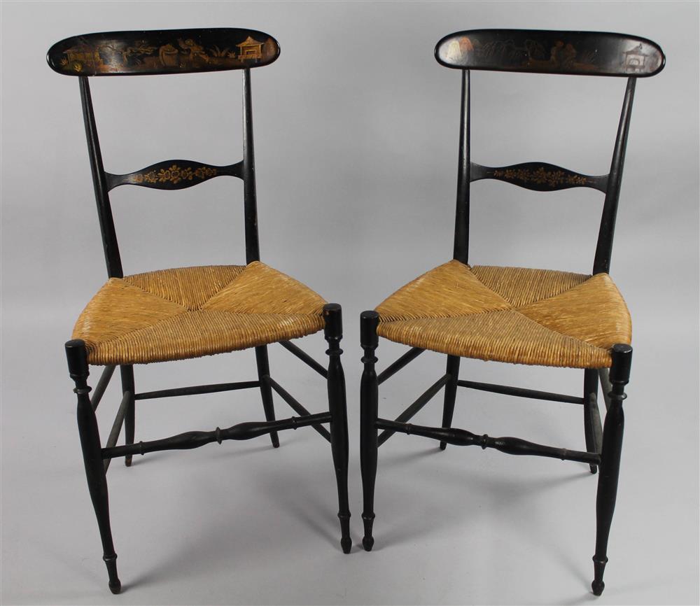 Appraisal: PAIR CHINOISERIE GILT DECORATED SIDE CHAIRS each having lozenge shaped