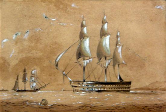 Appraisal: th century English school watercolour sketch of a three masted