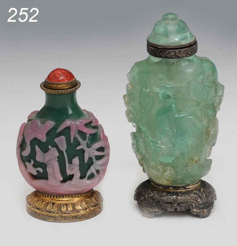 Appraisal: Pair of Chinese Snuff Bottles later mounted as perfumes larger