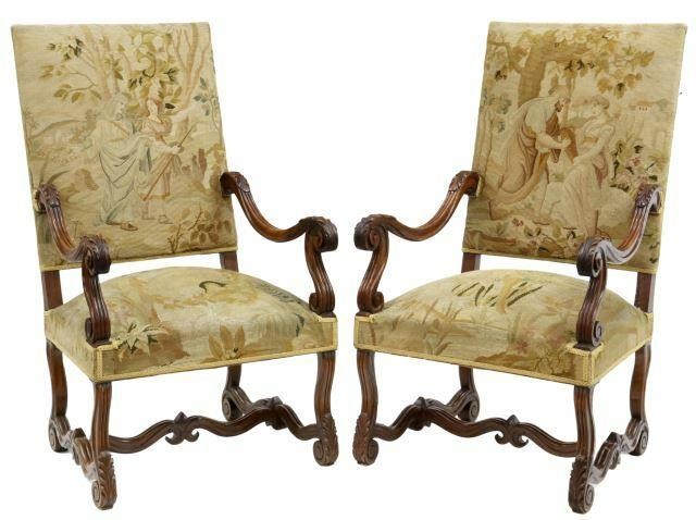 Appraisal: lot of French Louis XIV style walnut armchairs late th