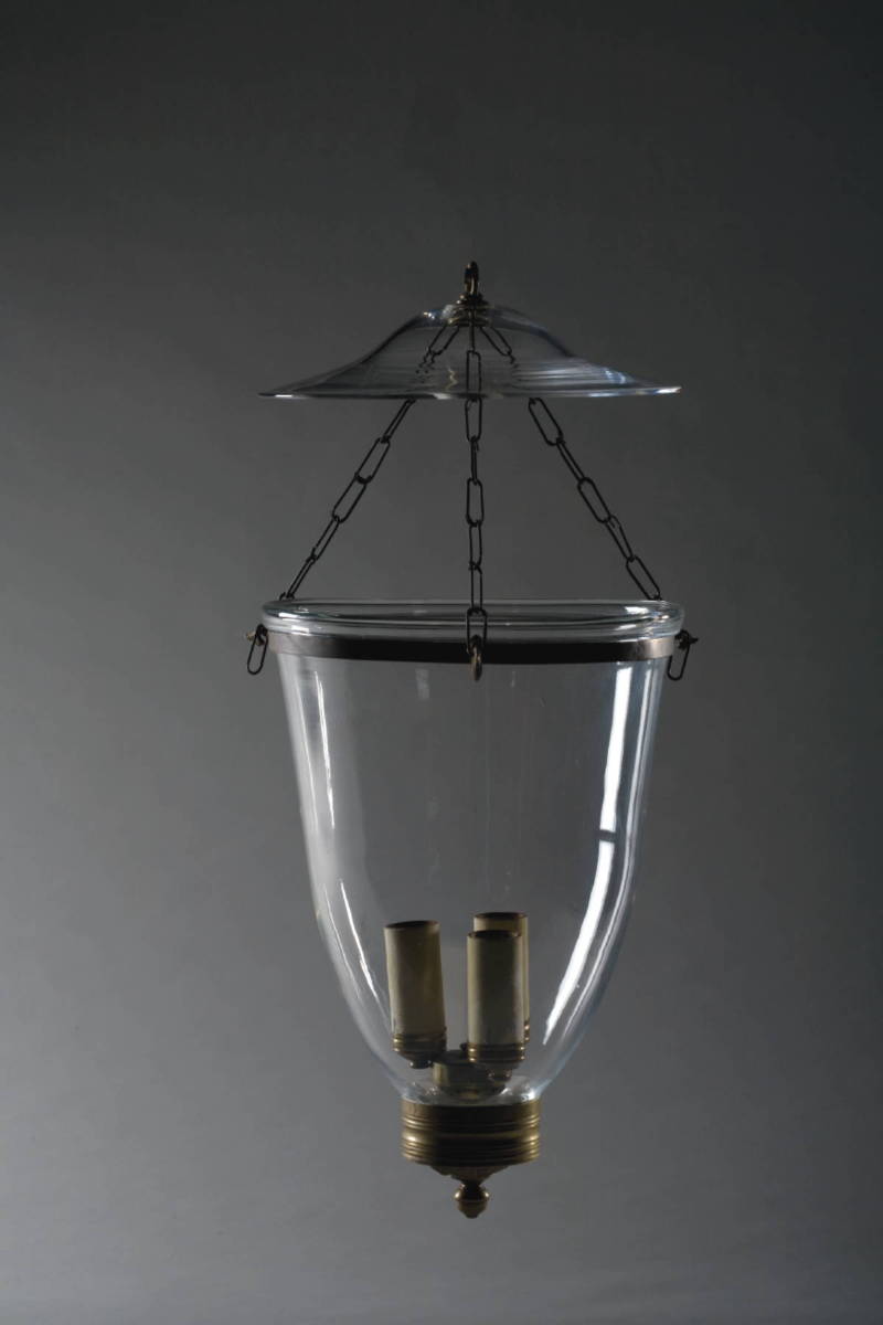 Appraisal: BLOWN-MOLDED COLORLESS GLASS HANGING HALL LANTERN WITH SMOKE BELL Height