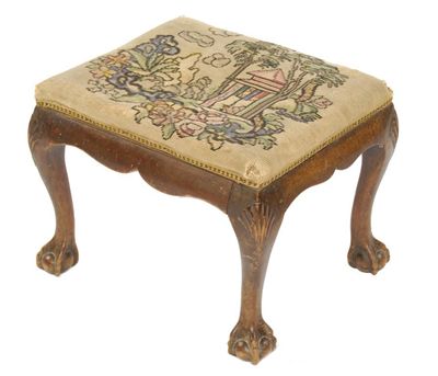 Appraisal: A mahogany stool in George II style with a needlework