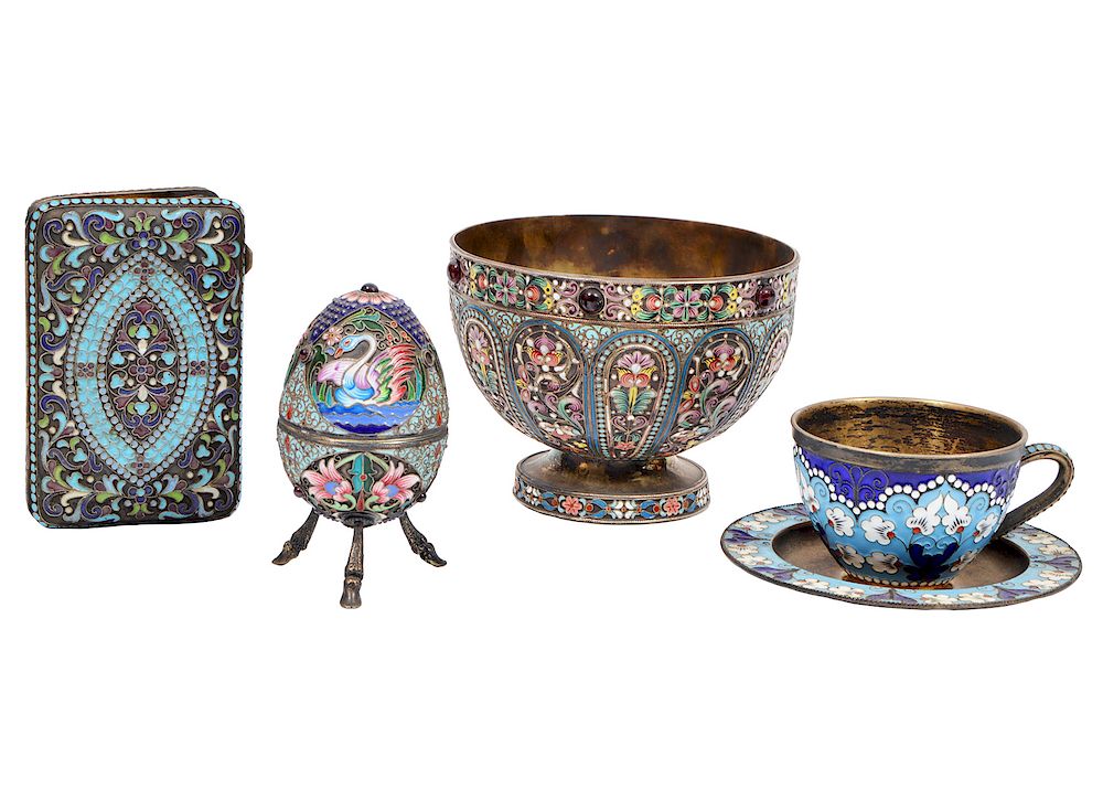 Appraisal: Pieces Russian Enameled Silver pieces of Russian enameled silver includes