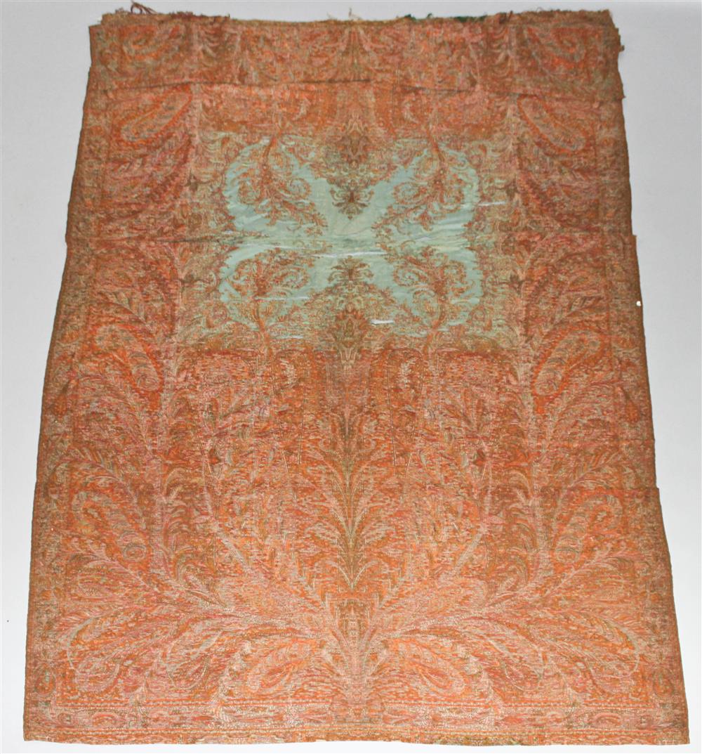 Appraisal: LARGE KASHMIR PAISLEY WOVEN SHAWL CIRCA central blue-green field with