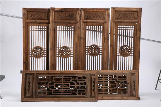 Appraisal: MATCHED WINDOW SCREENS China th century mixed woods including camphor