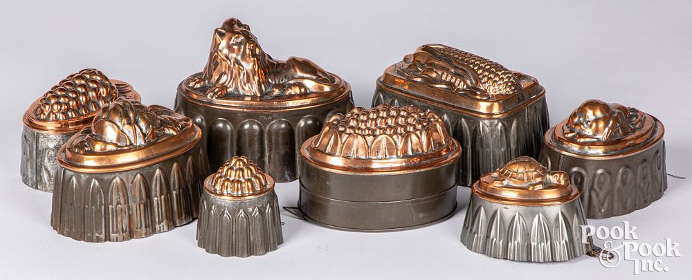 Appraisal: Eight antique tin and copper food molds Eight antique tin